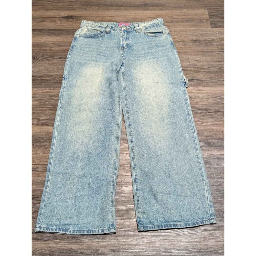 Edikted Light Wash Wide Leg Carpenter Jeans Blue Baggy Skater Denim Size L